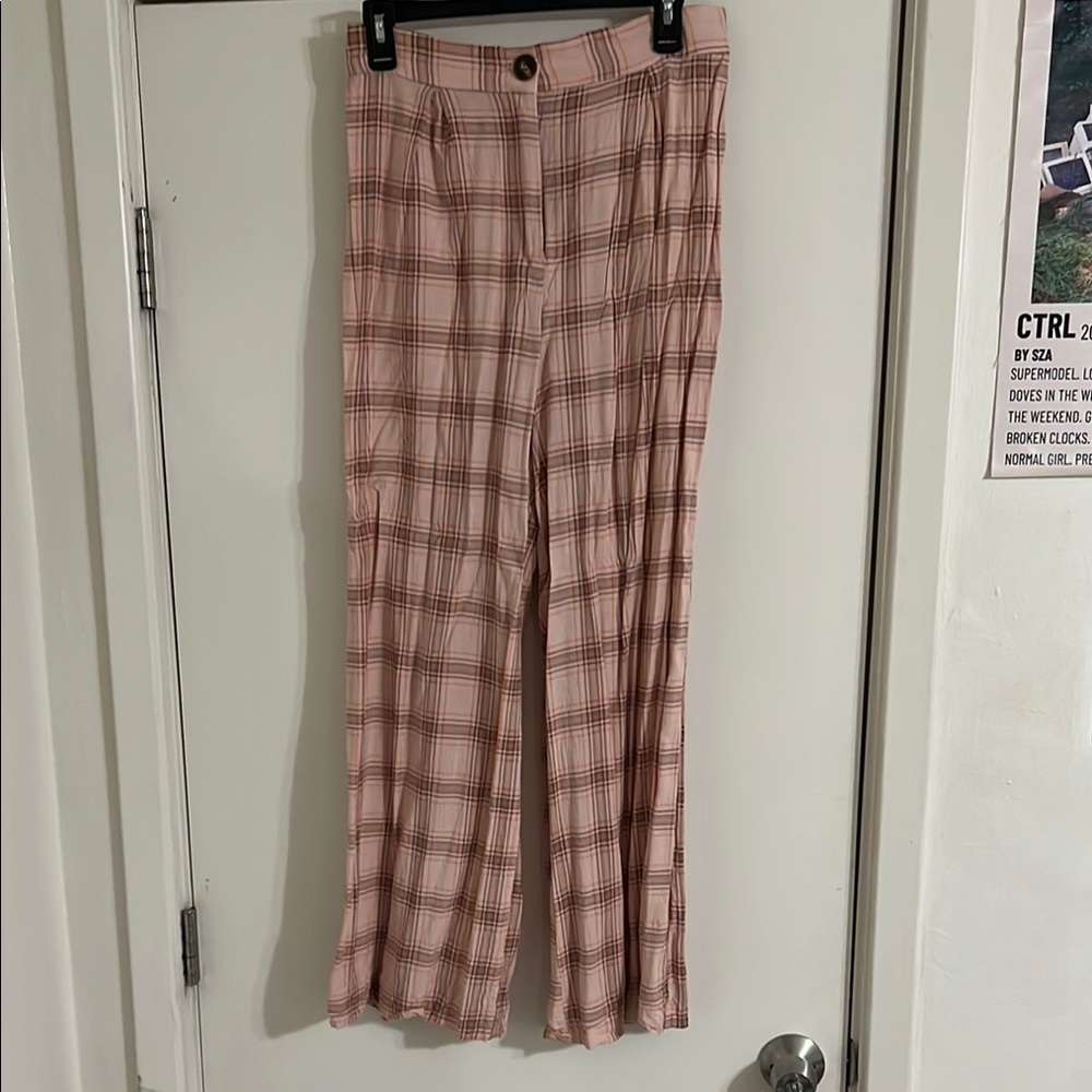 love, Fire Pink Plaid Straight Leg Pants (tall girl friendly)